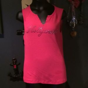 Bebe hot pink Hollywood rhinestone tank top. Sz L